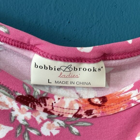 Bobbie Brooks Pink Floral Print Tunic Top w/ Stretch Side Drawstring - Large - Picture 4 of 9